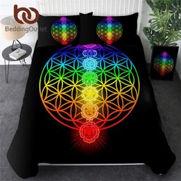 BeddingOutlet Chakra Bedding Set Zen Theme Bed Cover Colourful Bed Set King Geometric Bedspreads Flower of Life Bedlinen Dropship H329Q