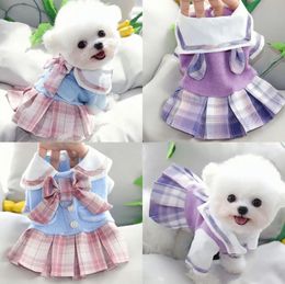 Dog Clothes Cute Puppy Dress Autumn Winter Sweet JK Skirt Cat Dog Harness Knitted Sweater Warm Coat Chihuahua Yorkshire Poodle 240307