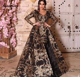 Yousef Aljasmi Prom Dresses with Detachable Overskirt VNeck Evening Gowns Side Split Arabic Luxury Plus Size Formal Dress Party W8937942