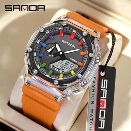 Wristwatches SANDA Top Waterproof Men Quartz Watch Countdown Stopwatch LED Light Electronic Wristwatch 5Alarm Clock 2 Time Digital Watches