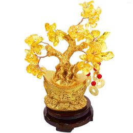 Decorative Flowers Crystal Tree Citrine Macrocarpa Bonsai Chinese Home Adornment Wood Money