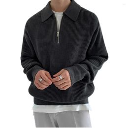 Men's Sweaters Autumn And Winter Loose Lazy Solid Colour Pullover Long-Sleeved Polo Sweater For Men