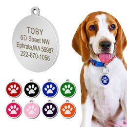 Stainless Steel Personalised Dog ID Tag Dog Accessories Metal Customised Round Pet ID Tags Plate Pet 8 Colors222j