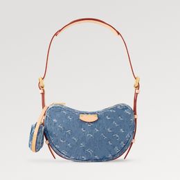 Explosion Women's M46856 New Remix Croissant MM handbag organic cotton Denim canvas casual sophistication versatile mini Blue Zip closure shoulder version bag