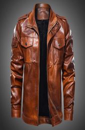 Men039s Jackets 2022 Fashion Mens Leather Jacket Military Chest Big Pockets Brown Men Zipper Motocycle Plus Size Coats5848248
