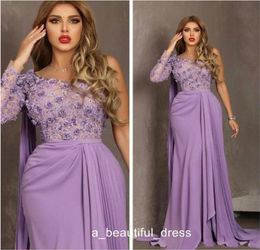 Elegant Arabic Lilac Evening Dresses Lace Beaded Prom Dresses Sheath Formal Party Bridesmaid Reception Gowns Plus Size Mother Dres5948327