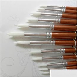 24pcs lot Round Shape Nylon Hair Wooden Handle Paint Brush Set Tool For Art School Watercolour Acryli jllBUB yummy shop294c