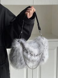 JIAERDI Vintage Y2K Handbag Women Autumn Girls Chain Plush Soft Shoulder Bag Ladies Harajuku Grey Underarm Bag Aesthetic 240226