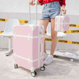 Luggage Inch Women Hard Retro Rolling Set Trolley With Cosmetic Bag Vintage Suitcase For Girls J220707257V