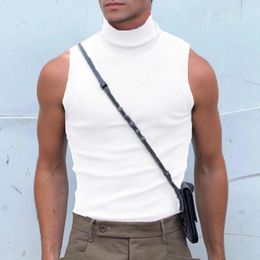 Men's Tank Tops Vintage Turtleneck Ribbed Vest Mens Spring Summer Fashion Solid Colour Sleeveless Slim Men Casual Bottoming Camisoles