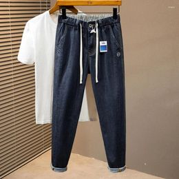 Men's Jeans 2024 Spring And Summer Thin Stretch Cropped Plus-Sized Drawstring Elastic Band Loose Casual Plus Size Pants