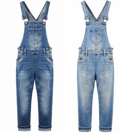 614T Teenager Overalls Kids Jeans Soft Stretchy Denim Boys Girls Pants Bib Suspender Trousers Children Clothing Clothes 240307