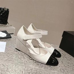 Dress Shoes Wedges Patchwork Comfort Women Pointed Toe Low Heel Slip On Unique Design Femininos Concise Texture Glossy