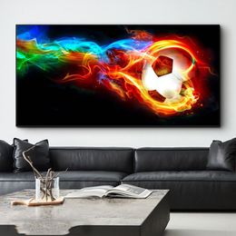 Soccer Abstract Colourful Flame Wrapped Football Posters and Prints Canvas Painting Print Wall Art for Living Room Home Decor Cuadr300a