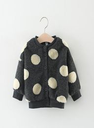 Baby Girls Winter Fleece Jacket Round Neck Polka Dots Buttons Long Sleeve Coat Outerwear Toddler Girl Coat Baby Winter Clothing15021285