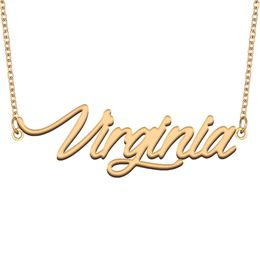 Virginia Name Necklace Custom Nameplate Pendant for Women Girls Birthday Gift Kids Best Friends Jewelry 18k Gold Plated Stainless Steel