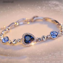 Beaded New Women Luxury Lucky Bracelet for Female Blue Crystal Heart Charm Bracelet Women Bridal Wedding Engagement Fine Jewellery GiftL24213