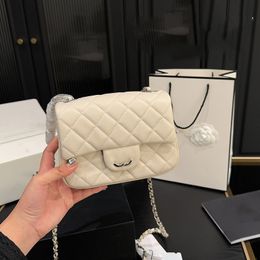 Womens White Lambskin Classic Mini Sqaure Quilted Bags GHW/SHW Crossbody Shoulder Handbags Makeup Lipstick Card Holder Luxury Designer Outdoor Purse 17X12CM