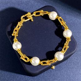 Designer Jewellery French Style Temperament U-shaped Bamboo Knot Pearl Chain Link Horseshoe Bracelet t Familys New Trendy Set