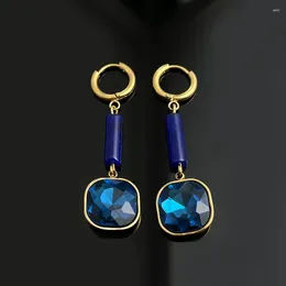 Dangle Earrings Stainless Steel Natural Stone Women Blue Glass Pendant Jewellery Lapis Lazuli Statement Earring Wedding