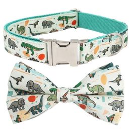 dinosaur leash set with bow tie for big and small dog cotton fabric collar rose gold metal buckle Y200515266J