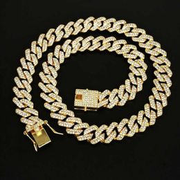 Zinc Alloy Material 14mm Thick Dense Diamond Cuban Chain Necklace Rap Hip-hop Jewelry