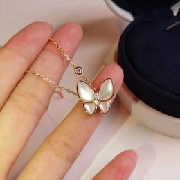 V Necklace Fanjia white Fritillaria Butterfly Necklace female pure silver powder Fritillaria light luxury clavicle Chain Silver Plated Rose Gold Pendant New Style