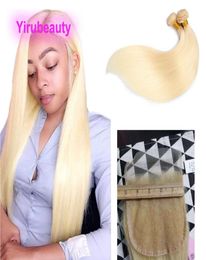Brazilian Human Virgin Hair Silky Straight 2 Bundles With 5X5 Lace Closure Blonde 613 Colour Double Wefts With Closures Middle Thr9198970