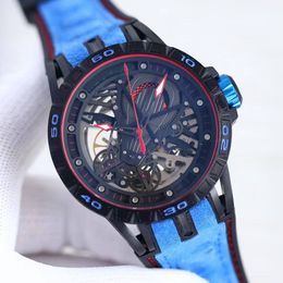 New fashion high quality Luxury watch EXCALIBUR black RDDB stainless steel watches Openwork mechanical Automatic Mens Sports wristwatch Leather rubber strap