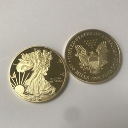 100 pcs dom eagle badge 24k gold plated 40 mm commemorative coin american statue liberty souvenir drop acceptable coins301o