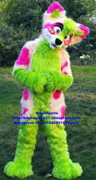 Mascot Costumes Colourful Long Fur Furry Wolf Fox Husky Dog Fursuit ALASKAN Mascot Costume Adult Character Welcoming Banque Propaganda Zx384