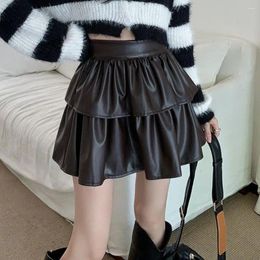 Skirts Women Short Skirt Comfortable Faux Leather Elegant Stylish Office Ladies Casual Pleated Female Clothing