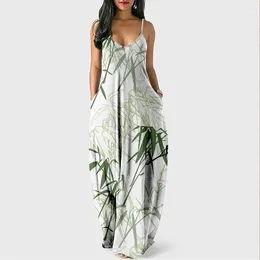 Casual Dresses Dress For Women Halter Neck Summer Bamboo Print Sleeveless Midi Backless Party Sexy Beach Streetwea