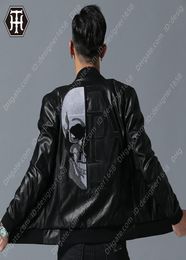 Jackets Men039s Skull Embroidered Thick Baseball Collar Imitation Motorcycle Leather Jacket Men039s Fashion5333735