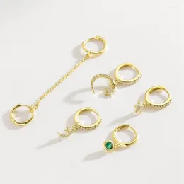 Dangle Earrings Korean Fashion Zircon Star Moon Gold Plated Hoop Set For Women Retro Drop Pendant Girl Earring 2024 Jewellery