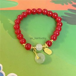 Bangle 2024 Red Lucky Beaded Bracelet for Women Chinese Style Zodiac Dragon Handmade Rope Bracelet Good Luck Amulet Friendship Jewellery