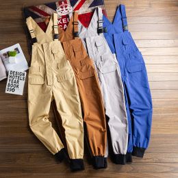 Safari Style Pockets Overall Lovers Streetwear Work Cargo Pants Jumpsuit Men Dungarees Baggy Bib Trousers Hip Hop Strap