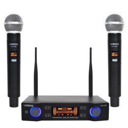 Microphones LOU02 UHF Long Range Dual Channel 2 Handheld Mic Transmitter Professional Karaoke UHF Wireless Microphone System
