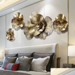 Wall Stickers Modern Wrought Iron 3D Gold Flower Mural Decoration Home Livingroom Hanging Crafts El Porch Sticker Ornaments 21340H D Dhi75