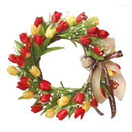 Decorative Flowers Spring Wreath Artificial Tulip For All Seasons Round Front Door Farmhouse Wall Window Decor