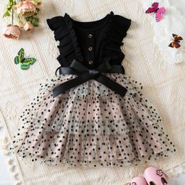 Girl Dresses 2024 Summer Girls Dress Polka-Dot Mesh Casual Layered Kids Birthday Princess Korean Baby Clothes For 1-5Yrs