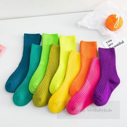 2024 Spring Boys Girls candy Colour socks kids vertical stripe knitted casual sock children cotton soft breathable sox Z7119