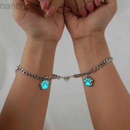 Bangle 2pcs Couple heart bracelets for men friendship lover Jewellery glow in the dark pet dog cat animal paw charm Cuban Chains bracelet ldd240312