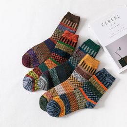 Men's Socks 5pairs/ Autumn And Winter Wool For Men Mid-Calf Length With Striped Coarse-Knit Design Thick Warm
