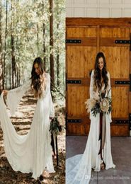 2020 Country Style Boho Lace Wedding Dresses With Long Sleeves V Neck A Line Beach Wedding Gowns Bohemian Plus Size Bridal Dress B4985960