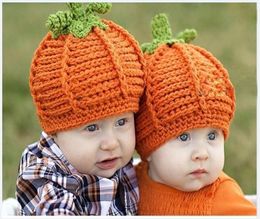 New Arrival Baby Pumpkin Hats Crochet Knitted Baby Kids Po Props Infant BABY Costume Winter Hats halloween pumpkin gift5052303