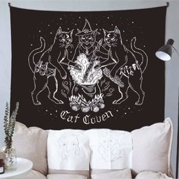 Cat Witchcraft Tapestry Wall Hanging Tapestries Mysterious Divination Baphomet Occult Home Wall Black Cool Decor Cat Coven290N