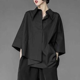 Women's Blouses Shirts Y2K Women Chiffon Black Shirt Gothic Fashion Streetwear Loose Tops Dark Academic Irregular Casual Three Quarter Fe BlouseL24312