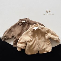 Jackets Wholesale Winter Fleeces Shirts For Baby Girls Boys Loose Warm Coats Vintage Kids Children Plus Velvet Thicken Blouse