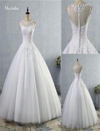 ZJ9036 2021Tulle Lace White Ivory formal O Neck Bridal Dress Dresses Wedding Prom Gown plus size 228W9532597